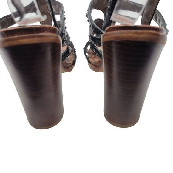 Sam Edelman Keith Gladiator Leather Studded Heeled Sandals 8 Black Strappy - Picture 9 of 11